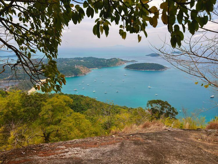 A view of a body of water from a hill